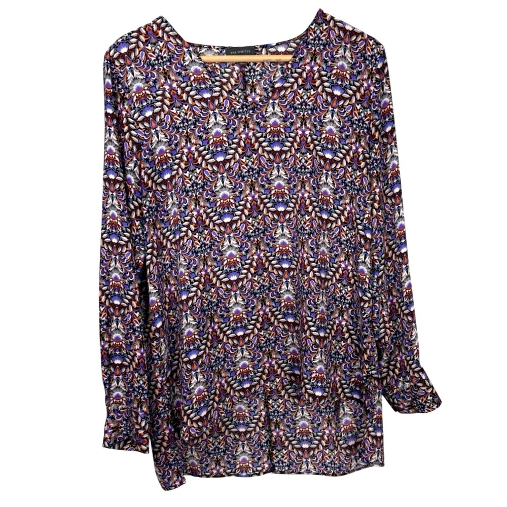 The Limited Boho Blouse Medium Dark Purple Floral Mosaic Long Sleeve Whimsygoth
